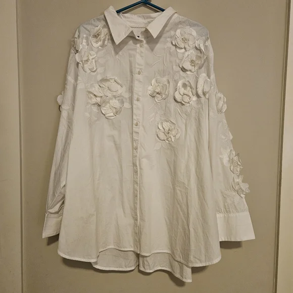 Maeve White Floral Button Down Shirt - Picture 5 of 8
